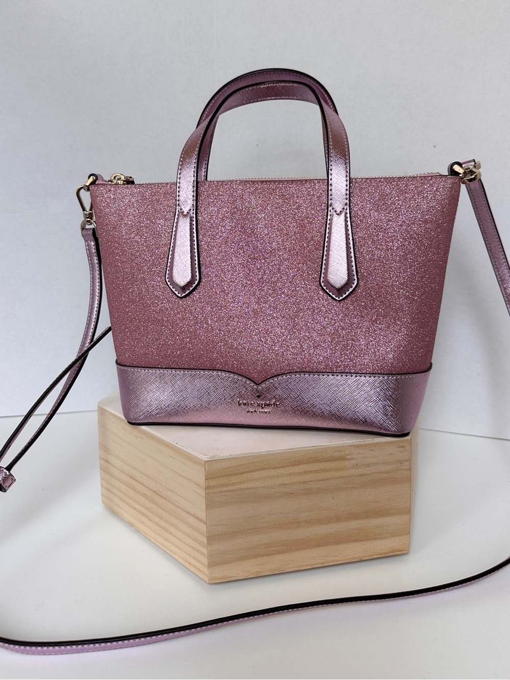 Kate Spade Metallic Pink Lola Glitter Mini Satchel Crossbody Bag EUC